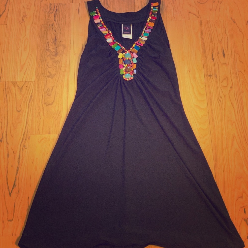 *2/$30* Wrapper Beaded Little Black Tank Dress